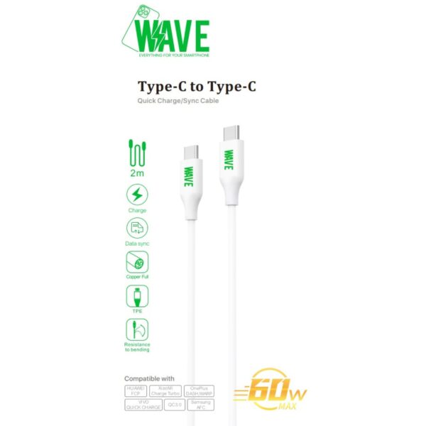 Wave USB-C naar USB-C Oplaadkabel 2 meter